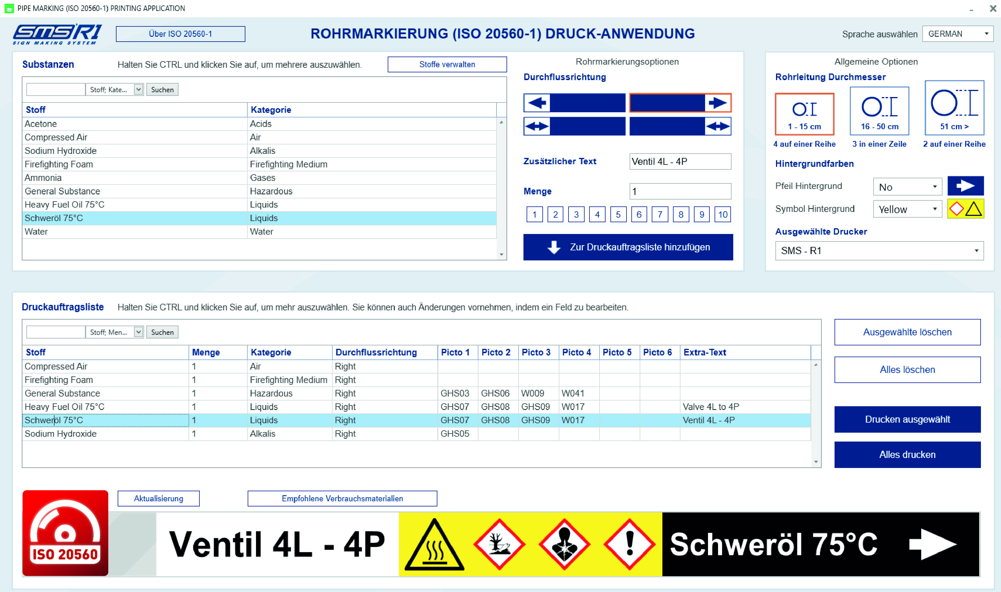 ISO 20560-1 Rohrkennzeichnungs-Software