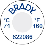 BRADY Irreversible, temperaturanzeigende Etiketten - 1 Temperatur-Messstufe TIL-1-71C/160F-DIA 62208